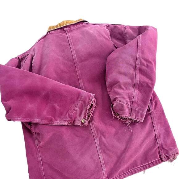 Vintage Carhartt Detroit Blanket Lined Jacket Distressed Purple Plum Pink Large - Picture 6 of 9